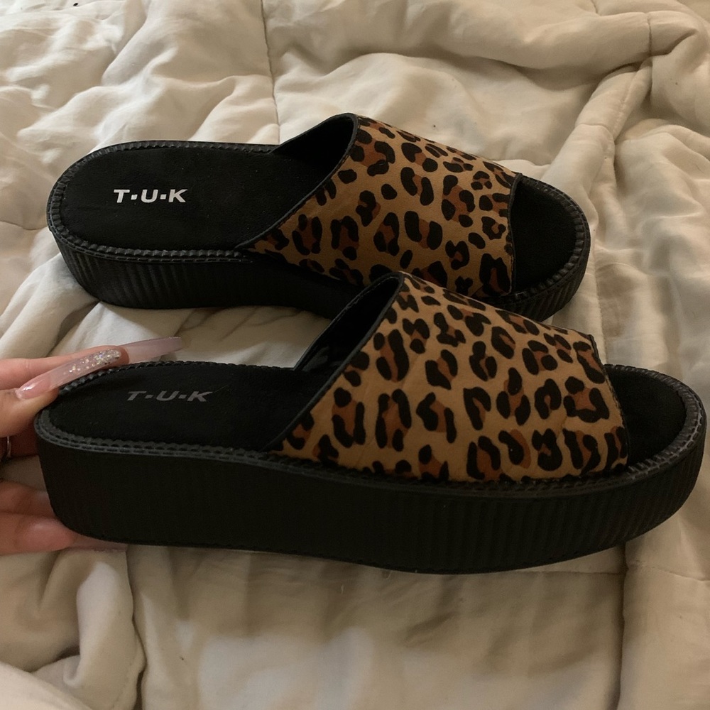 T.U.K cheetah platform sandals